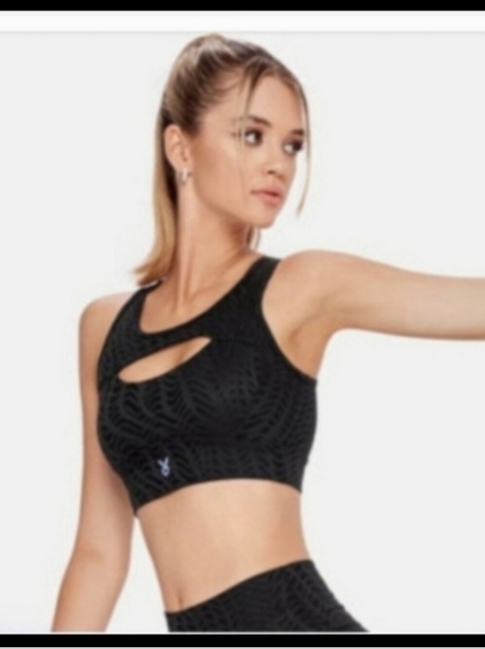 Black Cutout Sports Athletic Bra with Textured Wave Pattern - Women Small